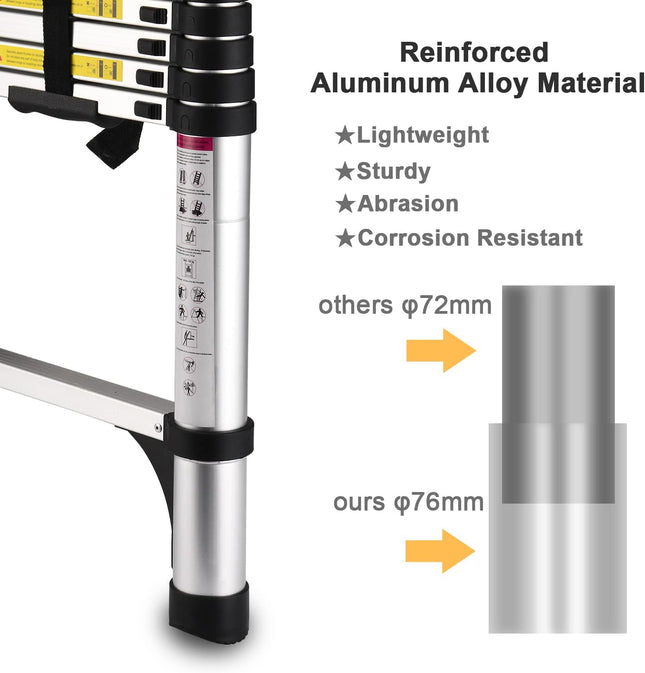 سلم تلسكوب قابل للتمدد من الألومنيوم 3.8 متر