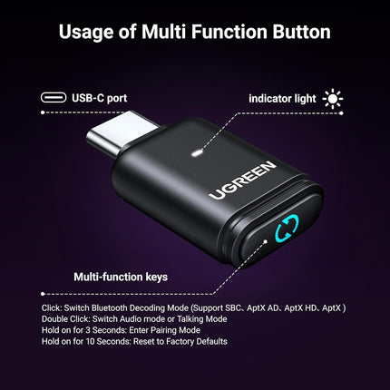 محول UGREEN Bluetooth 5.3 لجهاز PS5 والكمبيوتر الشخصي APTX Low Latency / 45008