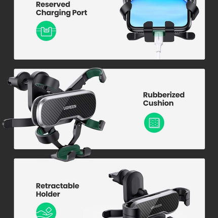 UGREEN Car Phone Holder, Retractable, Air Vent Mount, with Hook /80871