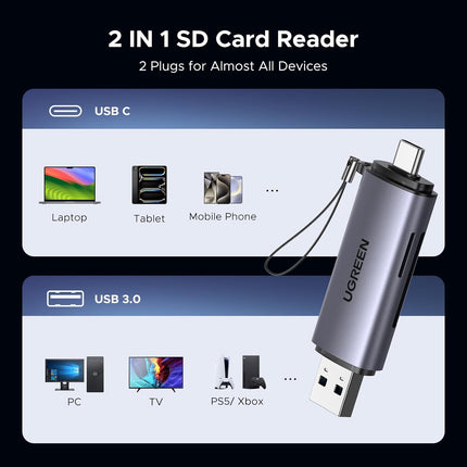 قارئ بطاقات UGREEN 2 في 1 USB C OTG SD/ Micro SD / 50706