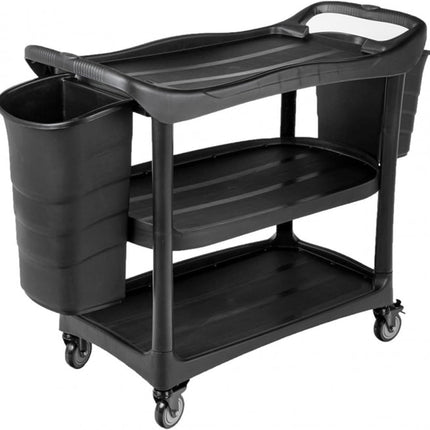 عرباية 3 طبقات تنظيف بلاستيك على عجلات لون اسود مع سطلين اضافيات