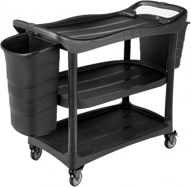 عرباية 3 طبقات تنظيف بلاستيك على عجلات لون اسود مع سطلين اضافيات