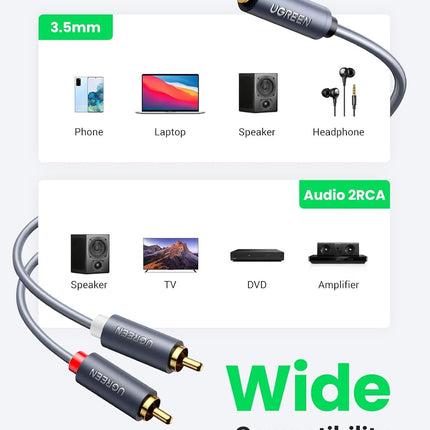 كابل UGREEN Audio Mini Jack مقاس 3.5 مم (أنثى) - 2RCA (ذكر) / AV102