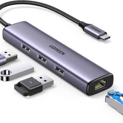 محول إيثرنت يوجرين USB-C إلى 3 منافذ USB-A 3.0 بسرعة تصل إلى 5 جيجابت في الثانية + مدخل جيجا ايثرنت / 60600