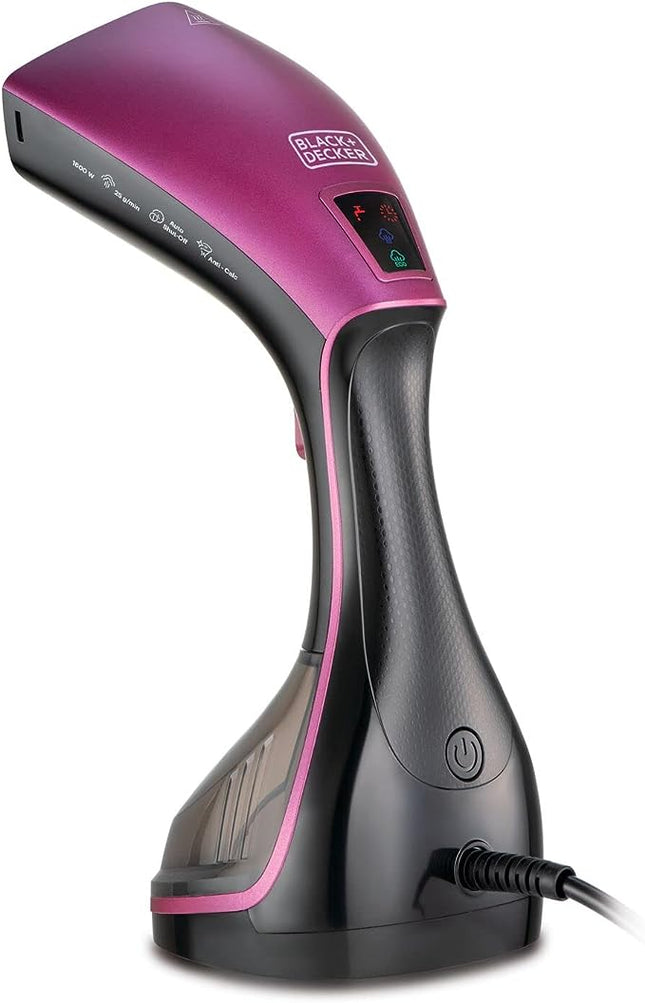 مكواة بخار رقمية بلاك اند ديكر محمولة للملابس بقدرة 1600 واط بلون اسود