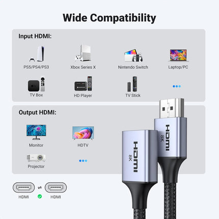كابل UGREEN HDMI (ذكر) / HDMI (أنثى) 8K بطول 0.15 متر /HD165-15518