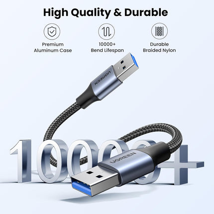 كابل يو جرين USB 3.0 USB-A ذكر إلى USB-A ذكر مضفر من الألومنيوم أسود / US373