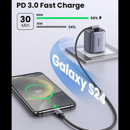 كابل بيانات UGREEN USB-C 2.0 ذكر إلى USB-C 2.0 ذكر بزاوية 90 درجة /US255