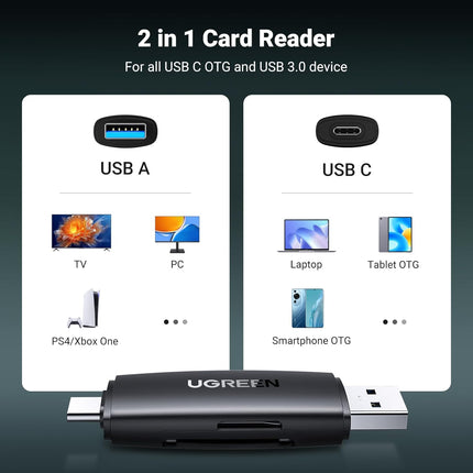 قارئ بطاقات SD 2 في 1 USB 3.0 وUSB C من UGREEN /80191