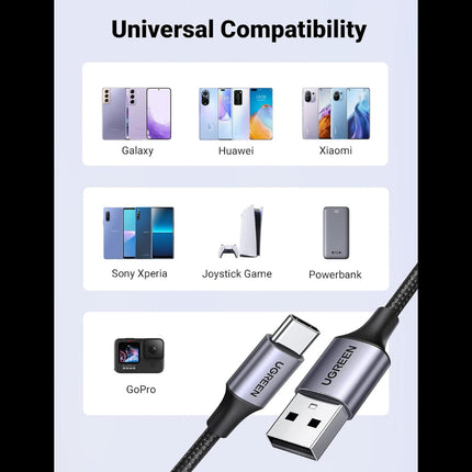 كابل شحن سريع يوغرين USB-A إلى USB-C (أسود) | US288