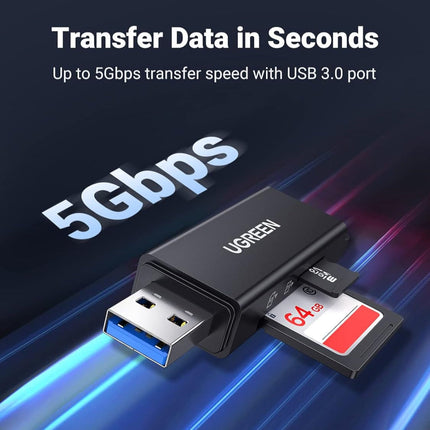 قارئ بطاقات يوجرين USB 3.0 إلى TF + SD مزدوج (أسود) / 40752