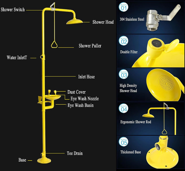 دش كامل غسيل عيون ستانلس ستيل لون اصفر