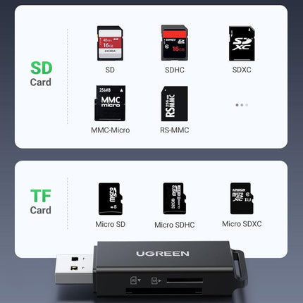 قارئ بطاقات يوجرين USB 3.0 إلى TF + SD مزدوج (أسود) / 40752