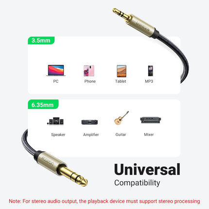 كابل صوت UGREEN TRS Mini Jack 3.5 مم / Jack 6.35 مم - رمادي / AV127