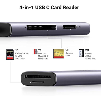 قارئ بطاقات يو جرين 4 في 1 USB-C عالي السرعة (SD ، TF ، CF ، MS) / 15307