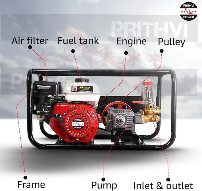 مضخة رش مبيدات بنزين 7.5حصان مع بربيش 40متر