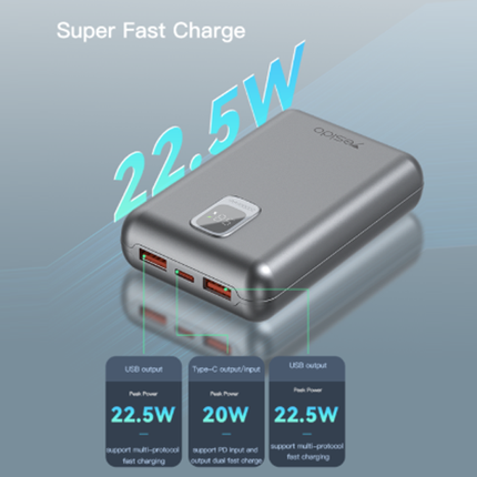 باوربانك Yesido YP42 بسعة 30000mAh – شحن سريع 22.5W مع شاشة LCD رقمية