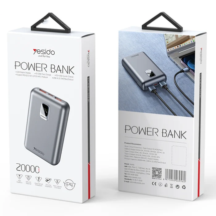 باوربانك Yesido YP47 بسعة 20000mAh – شحن سريع 22.5W وتقنية PD20W مع شاشة LED