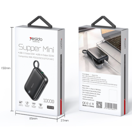 باور بانك Yesido YP18 سريع 22.5W – 10000mAh مع كابل Type-C وشاشة LED