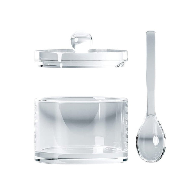 وعاء سكر أكريليك شفاف مع غطاء وملعقة