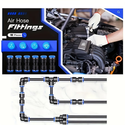 مجموعة توصيل هواء سريعة الإصدار – 90 قطعة (مقاسات 4/6/8/10/12 مم)