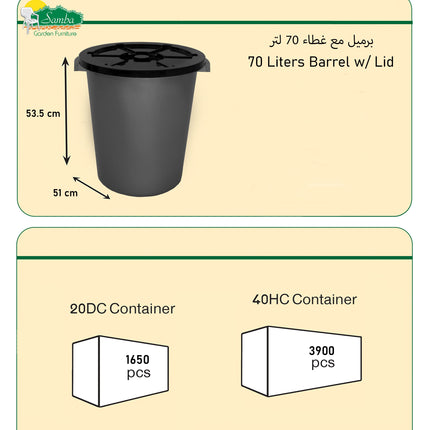 70 Liter Barrel with Lid - from Samba