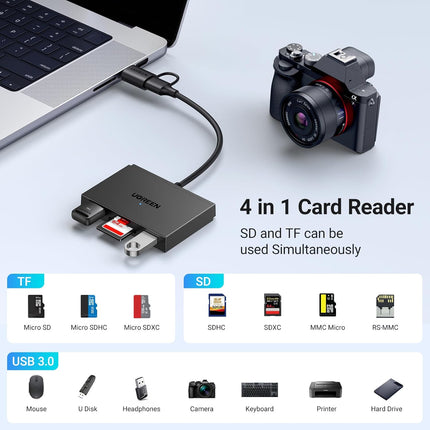 قارئ بطاقات UGREEN 4 في 1 بسرعة 5 جيجابت في الثانية من النوع C + USB / 45167