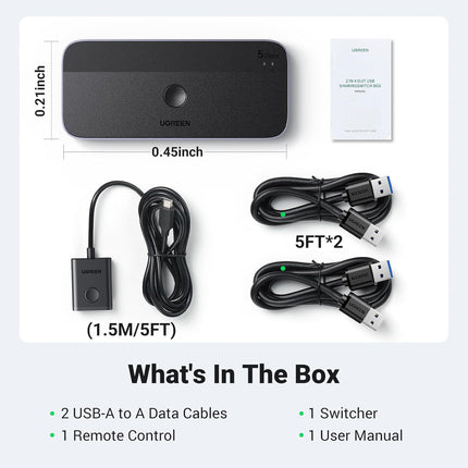 مفتاح USB 3.0 من UGREEN لجهازي كمبيوتر يتشاركان أجهزة USB C وA / 15705