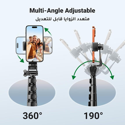 حامل ثلاثي القوائم من UGREEN بطول 1.7 متر مع جهاز تحكم عن بعد بتقنية البلوتوث لالتقاط صور السيلفي والبث المباشر وغيرها / 15609