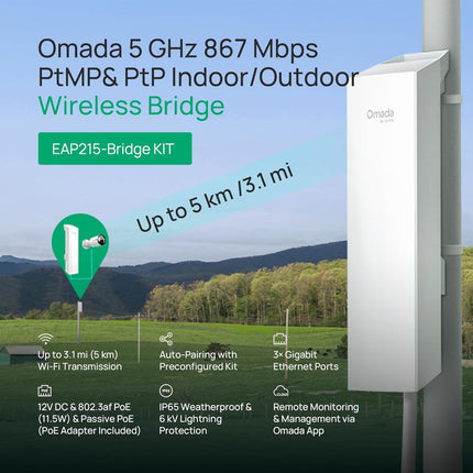 طقم جسر لاسلكي خارجي من نوع TP-Link Omada EAP215 من نقطة إلى نقطة