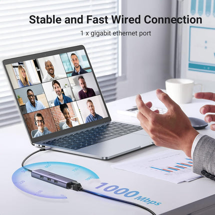 محول إيثرنت يوجرين USB-C إلى 3 منافذ USB-A 3.0 بسرعة تصل إلى 5 جيجابت في الثانية + مدخل جيجا ايثرنت / 60600