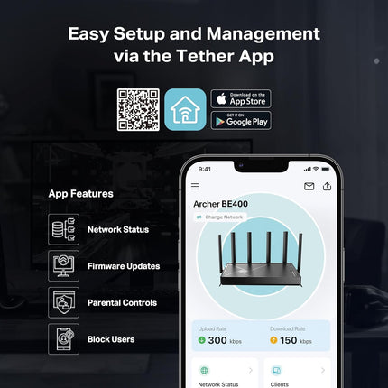جهاز راوتر وايفاي ثنائي النطاق TP-Link Archer BE400 | BE6500