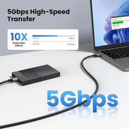 كابل يو جرين USB 3.0 USB-A ذكر إلى USB-A ذكر مضفر من الألومنيوم أسود / US373