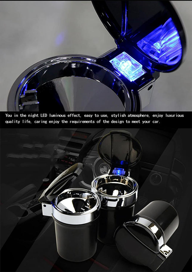 مكتة سجائر السيارة بغطاء مع ضوء أزرق