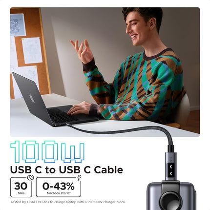 كابل شحن سريع UGREEN Uno USB-C إلى USB-C PD، 5 أمبير كحد أقصى 100 واط / L509