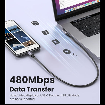 كابل بيانات UGREEN USB-C 2.0 ذكر إلى USB-C 2.0 ذكر بزاوية 90 درجة /US255