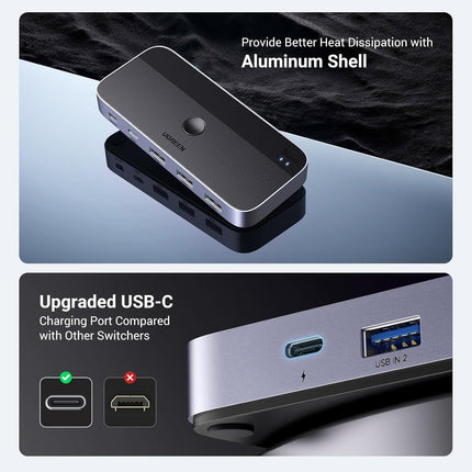 مفتاح USB 3.0 من UGREEN لجهازي كمبيوتر يتشاركان أجهزة USB C وA / 15705