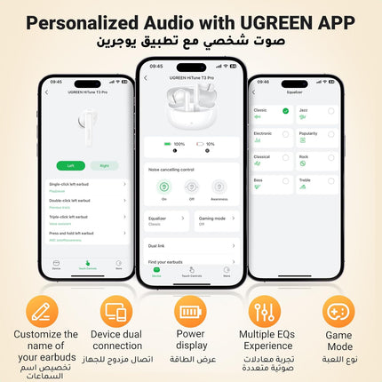 UGREEN HiTune T3 Pro Wireless Earbuds - White / 35725