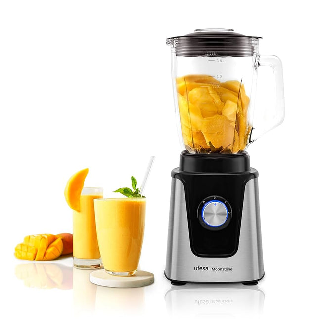 Ufesa Moonstone Blender – 1.5L Glass Jar | 1500W | 2 Speeds + Turbo | 6 Titanium Blades