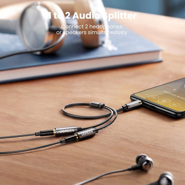 موزع سماعة رأس UGREEN 3.5 مم صوت ستيريو Y موزع كابل تمديد Aux ذكر إلى أنثى محول مقبس سماعة رأس مزدوج لسماعات الأذن / 10532