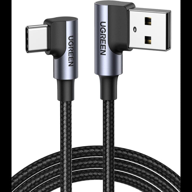كابل بيانات UGREEN بزاوية من USB-C ذكر إلى USB 2.0 A ذكر بزاوية 3 أمبير (زاوية 90 درجة) / US176