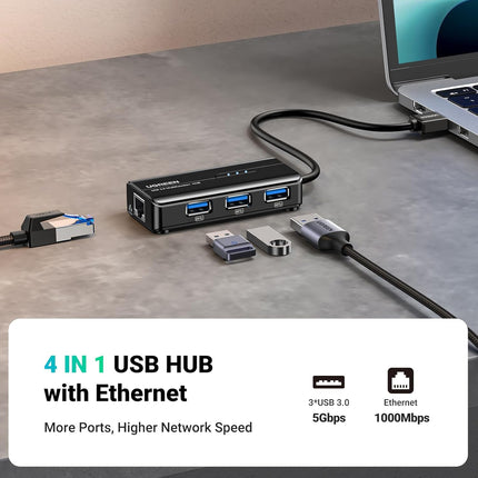 موزع USB 3.0 من يوجرين مع محول جيجا ايثرنت  / 20265