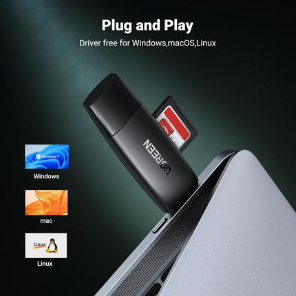 قارئ بطاقات SD 2 في 1 USB 3.0 وUSB C من UGREEN /80191