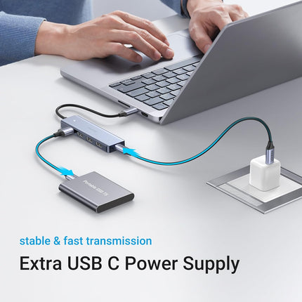 موزع يوجرين تايب سي إلى 4 منافذ USB 3.0 بسرعة تصل إلى 5 جيجابت في الثانية مع مصدر طاقة |70336