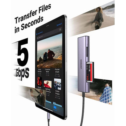 قارئ بطاقات يو جرين 4 في 1 USB-C عالي السرعة (SD ، TF ، CF ، MS) / 15307