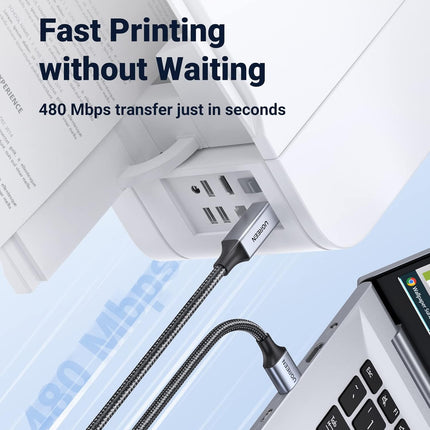 كابل طابعة من يوجرين كيس USB A ذكر إلى USB B 2.0 مع مضفر أسود /US369
