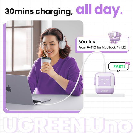 شاحن سريع بقوة 65 واط  بثلاثة منافذ لون بنفسجي |Robot.Uno.Purple.CD361.35291(EU)