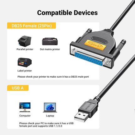 UGREEN USB to DB25 Parallel Printer Cable 2m | 20224