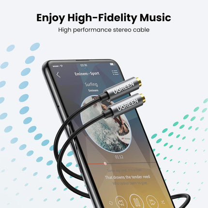 موزع سماعة رأس UGREEN 3.5 مم صوت ستيريو Y موزع كابل تمديد Aux ذكر إلى أنثى محول مقبس سماعة رأس مزدوج لسماعات الأذن / 10532
