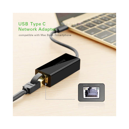 محول إيثرنت USB 2.0 Type-C يدعم سرعات 10/100/1000  من يوجرين لون أسود/30287